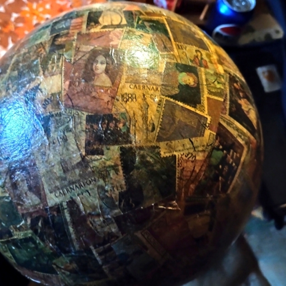 Vintage Stamp Collage Art Sphere - Picture 4 of 4